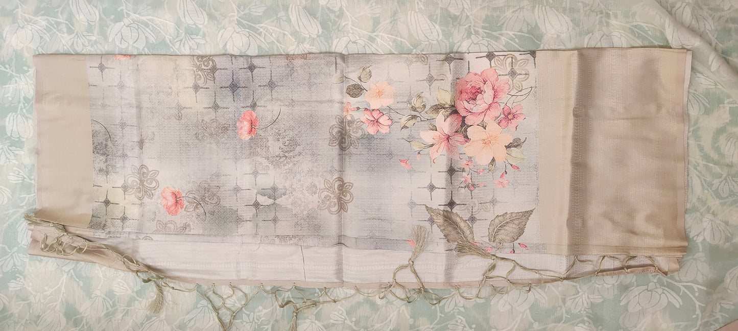 Grey floral design Soft silk saree