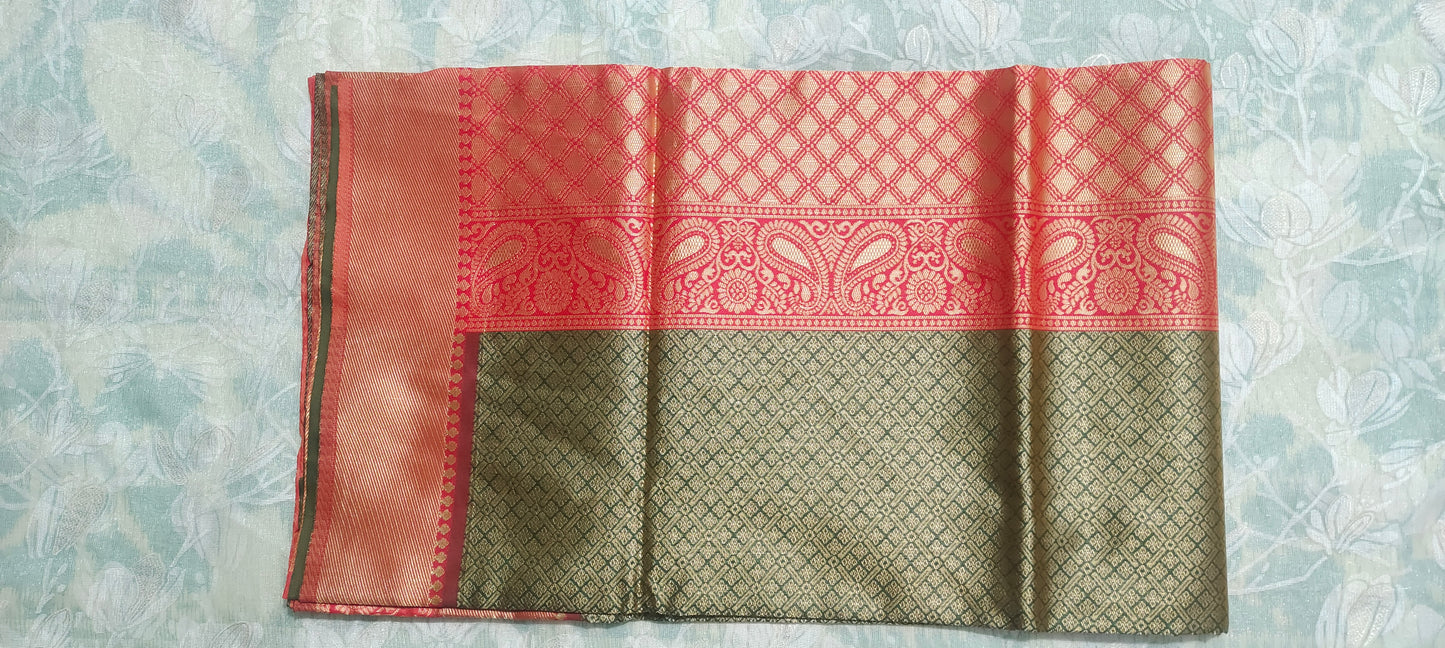 Green color with Red border saree
