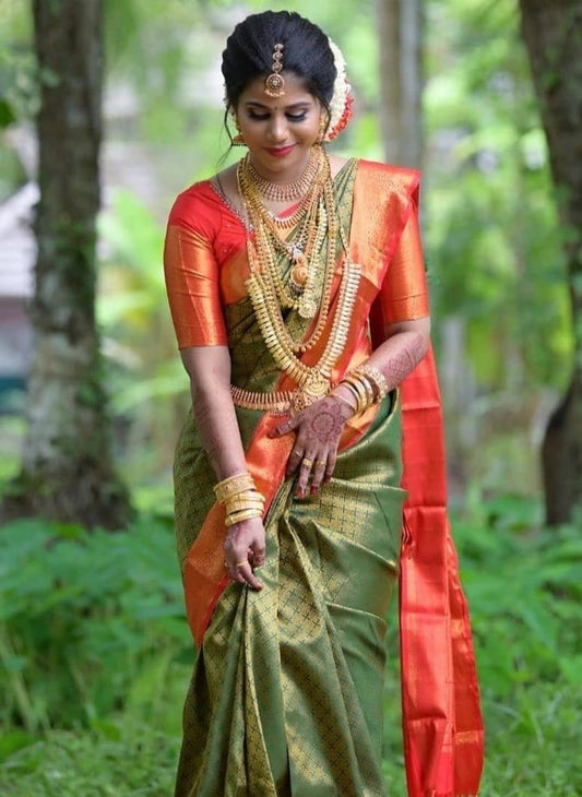 Green color with Red border saree