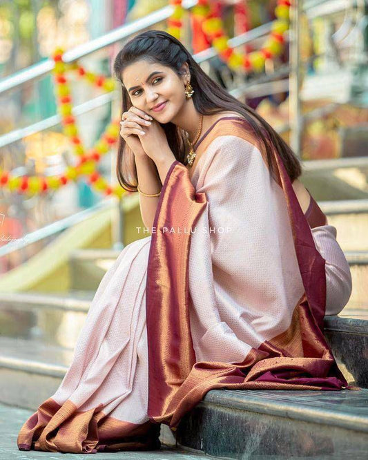 Cream color with Red border kuber pattu saree